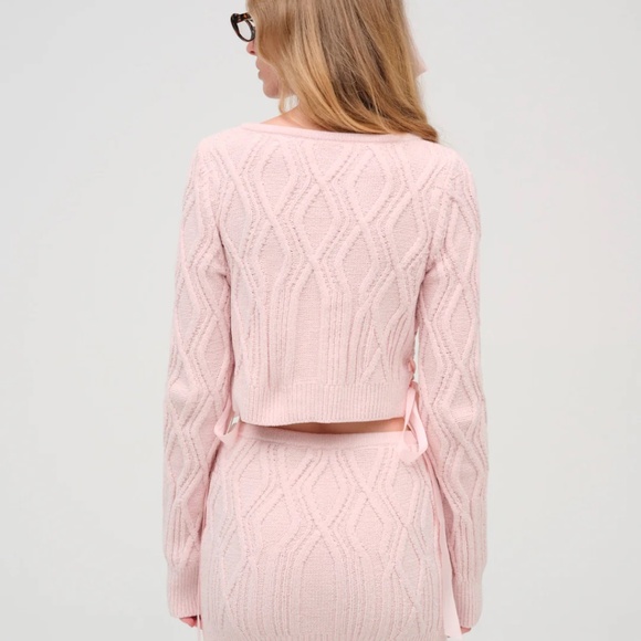 For Love & Lemons Chenille Cable Knit Cardigan Pink - Picture 3 of 7